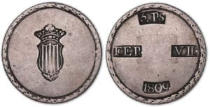 Espagne - Siège de Tarragone - FERDINAND VII - 5 Pesetas 1809.