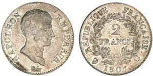 2 francs Napoléon Empereur 1807 Q (Perpignan) 2 francs Napoléon Empereur 1807 Q (Perpignan)