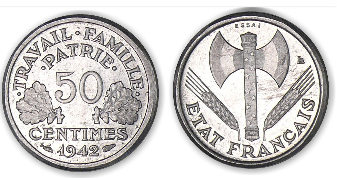 1/2 franc Bazor 1942 Essai Piéfort. 1/2 franc Bazor 1942 Essai Piéfort.
