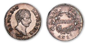 1/4 franc Napoléon Empereur An 12 A (Paris) 1/4 franc Napoléon Empereur An 12 A (Paris)