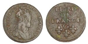 Louis XIV - Liard au buste juvénile 1656 G (Lusignan)