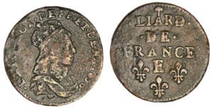 Louis XIV - Liard au buste juvénile 1658 E (Meug-sur-Loire)