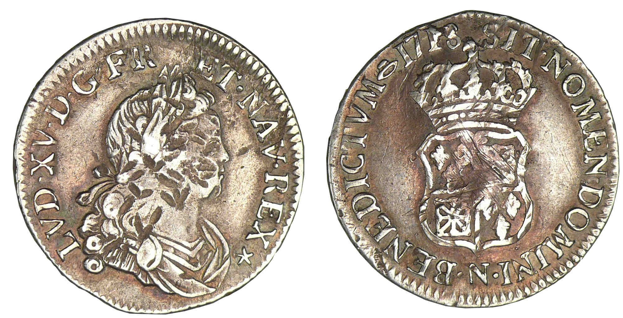 Louis XV - Quart d'écu de France et de Navarre 1718 N (Montpellier) Louis XV - Quart d'écu de France et de Navarre 1718 N (Montpellier)