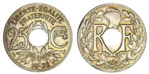 25 centimes Lindauer 1932 frappé sur un flan d'une 10 centimes