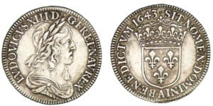 Louis XIII - Quart d'écu 2ème poinçon 1643 . A (Paris) Louis XIII - Quart d'écu 2ème poinçon 1643 . A (Paris)