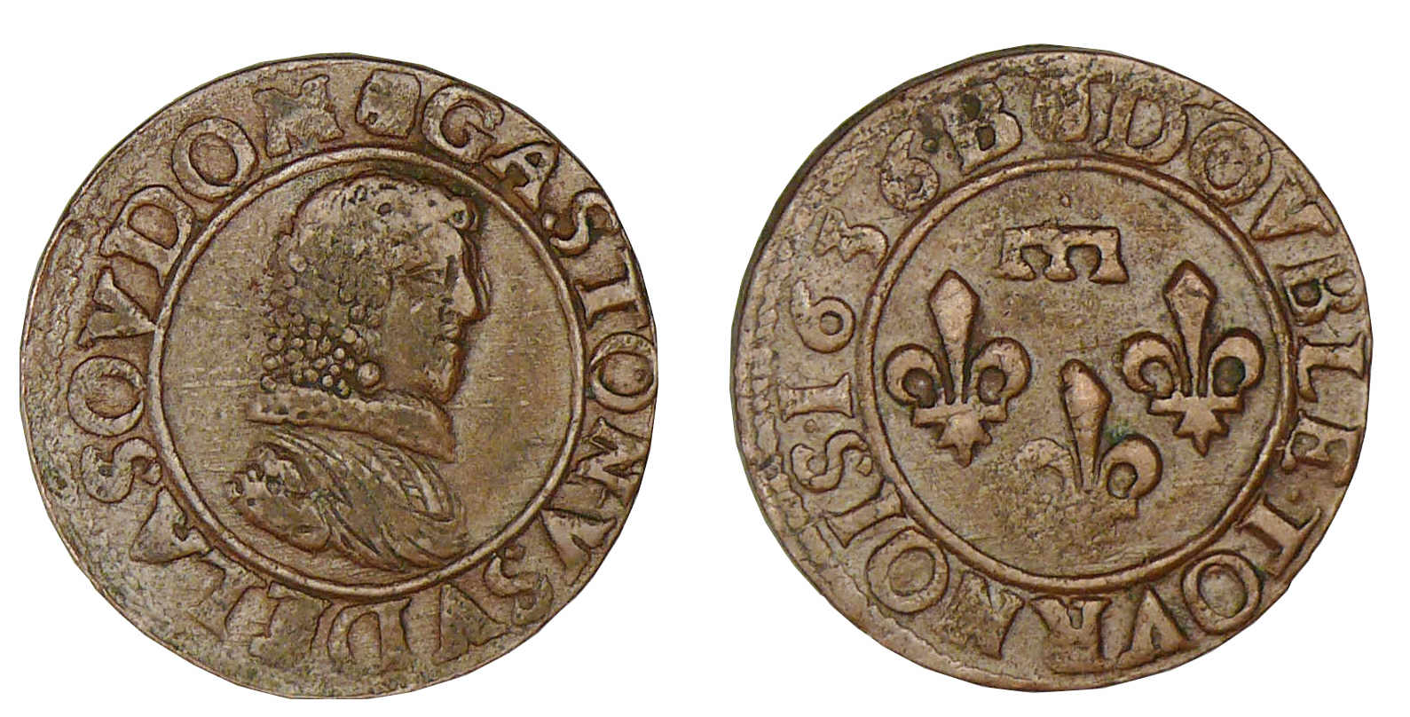 Dombes - Gaston d'Orléans - Double tournois 1636 B (Trévoux) Dombes - Gaston d'Orléans - Double tournois 1636 B (Trévoux)