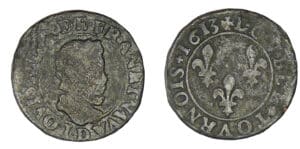 Louis XIII - Double tournois enfantin 1613 D (Lyon) frappe médaille Louis XIII - Double tournois enfantin 1613 D (Lyon) frappe médaille