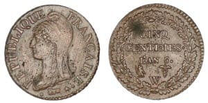 5 centimes Dupré grand module - An 5 W (Lille) 5 centimes Dupré grand module - An 5 W (Lille)
