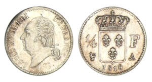 1/4 franc Louis XVIII - buste nu 1818 A (Paris) 1/4 franc Louis XVIII - buste nu 1818 A (Paris)