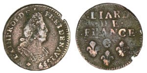 Louis XIV - Liard au buste âgé 1699 O (Riom)