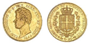 Italie - Royaume de Sardaigne - Charles Albert - 20 lires 1849 (Gênes) Italie - Royaume de Sardaigne - Charles Albert - 20 lires 1849 (Gênes)