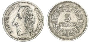 Satirique - 5 francs Lavrillier aluminium 1945 - Portrait de Charles de Gaulle