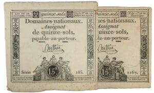 Lot de 2 assignats de quinze sols - Emission du 4 janvier 1792