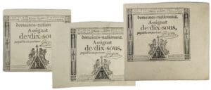 Lot de 3 assignats de dix sols - Emission du 4 janvier 1792