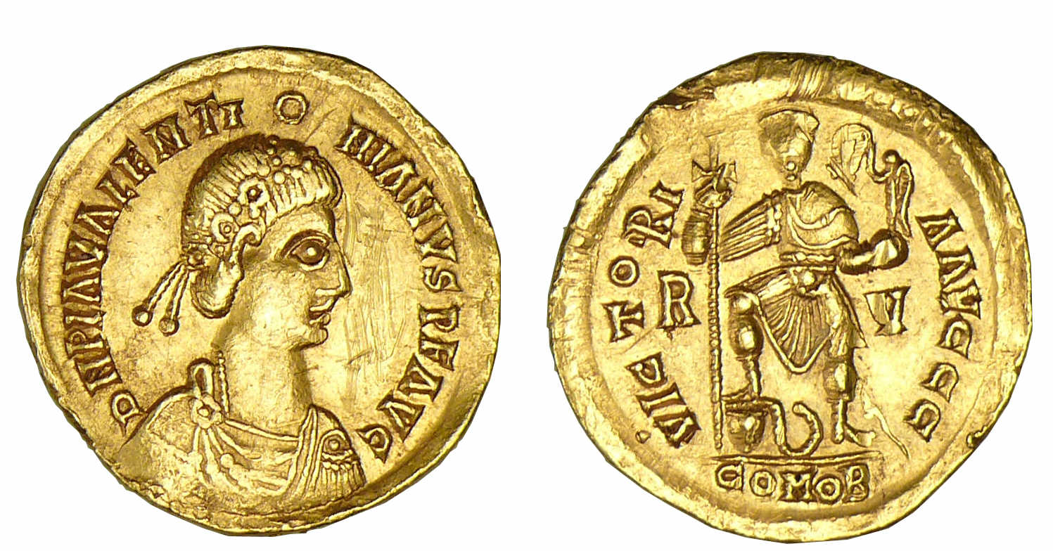 Wisigoths - Euric (466-484) - Solidus au nom de Valentinien III. Wisigoths - Euric (466-484) - Solidus au nom de Valentinien III.