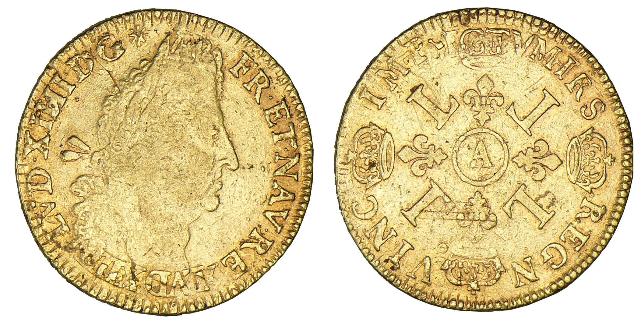 Louis XIV - Double louis d'or aux 4 L 169- A (Paris) Louis XIV - Double louis d'or aux 4 L 169- A (Paris)
