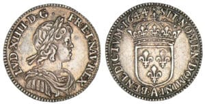 Louis XIV - Douzième d'écu à la mèche courte 1644 rose A (Paris)