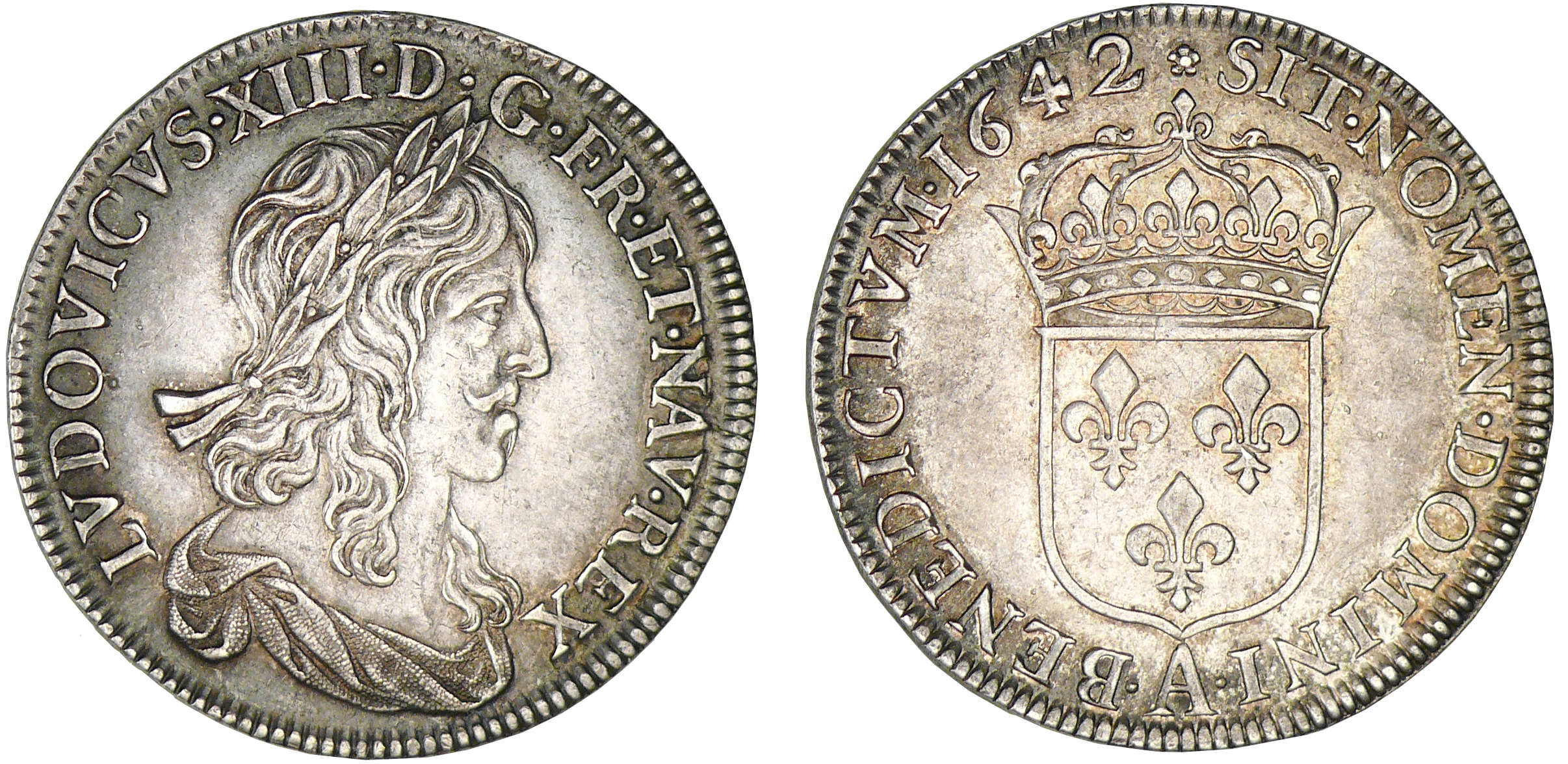 Louis XIII - Demi-écu 1er poinçon de Warin 1642 .rose. A (Paris) Louis XIII - Demi-écu 1er poinçon de Warin 1642 .rose. A (Paris)