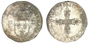 Louis XIII - Quart d'écu 1643 G (Poitiers) Louis XIII - Quart d'écu 1643 G (Poitiers)