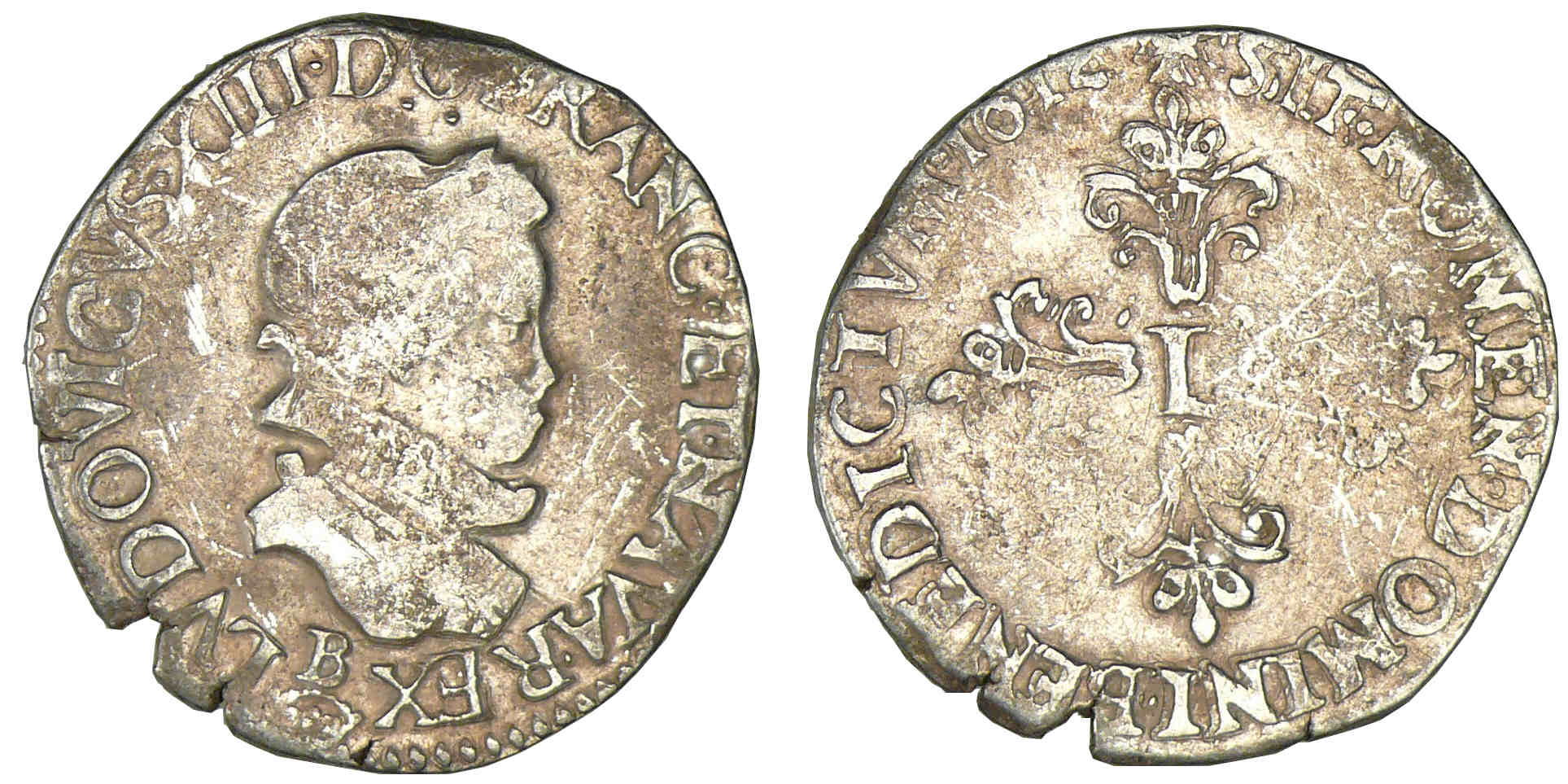 Louis XIII - Demi-franc buste nu au col fraisé 1612 B (Rouen) Louis XIII - Demi-franc buste nu au col fraisé 1612 B (Rouen)
