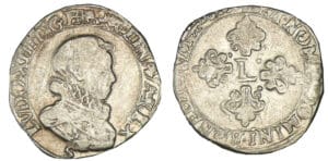 Louis XIII - Demi-franc buste nu au col fraisé 1619 S (Troyes) Louis XIII - Demi-franc buste nu au col fraisé 1619 S (Troyes)