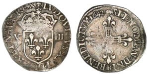 Louis XIII - Huitième d'écu 1642 rat (Arras) Louis XIII - Huitième d'écu 1642 rat (Arras)