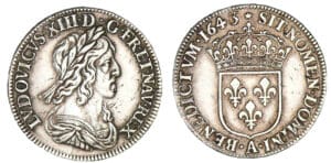Louis XIII - Quart d'écu 2ème poinçon 1643 rose A (Paris) Louis XIII - Quart d'écu 2ème poinçon 1643 rose A (Paris)