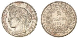 2 francs Cérès avec légende 1871 K (Bordeaux)