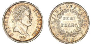 1/2 franc Napoléon revers Empire 1812 T (Nantes)