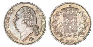 2 francs Louis XVIII - buste nu 1824 A (Paris) 2 francs Louis XVIII - buste nu 1824 A (Paris)