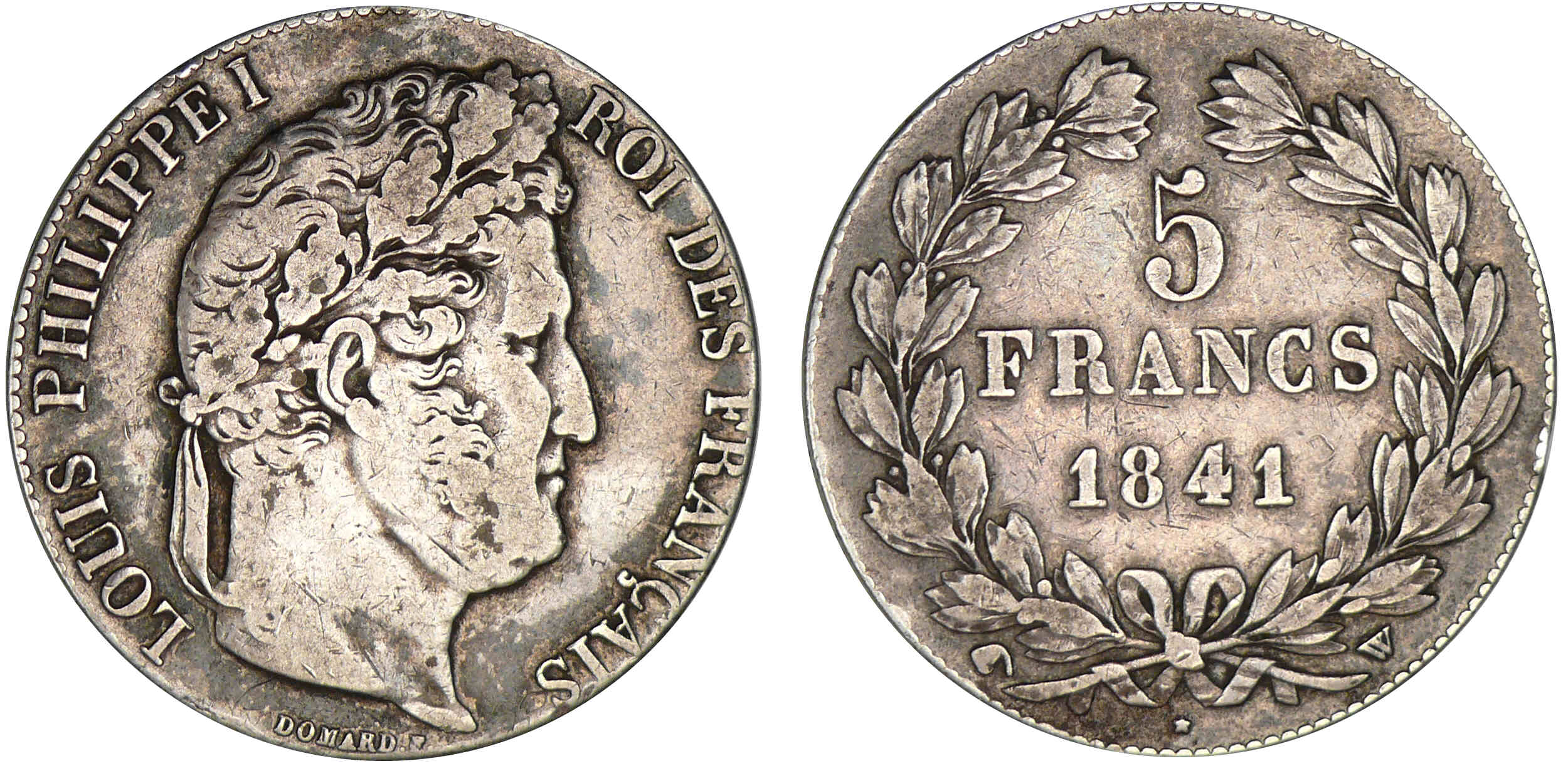 5 francs Louis-Philippe I - tête laurée - 2ème type - 1841 W (Lille) Tranche regravée DIEU PUNIRA LA France 5 francs Louis-Philippe I - tête laurée - 2ème type - 1841 W (Lille) Tranche regravée DIEU PUNIRA LA France