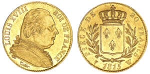 20 francs Louis XVIII - buste habillé 1815 W (Lille) 20 francs Louis XVIII - buste habillé 1815 W (Lille)