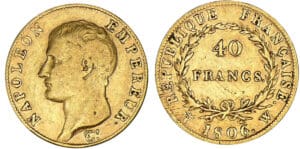 40 francs Napoléon I tête nue 1806  W (Lille)