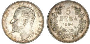 Bulgarie - Ferdinand I - 5 leva 1894 KB Bulgarie - Ferdinand I - 5 leva 1894 KB