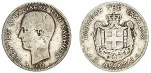 Grèce - George I - 2 drachmes 1873 A (Paris) Grèce - George I - 2 drachmes 1873 A (Paris)