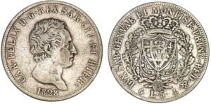 Italie - Royaume de Sardaigne - Charles Felix - 5 lires 1828 (Gênes) Italie - Royaume de Sardaigne - Charles Felix - 5 lires 1828 (Gênes)