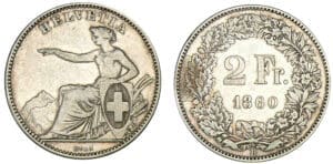 Suisse - 2 francs 1860 Suisse - 2 francs 1860