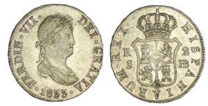 Espagne - Ferdinand VII - 2 reales 1833 S JB (Séville) Espagne - Ferdinand VII - 2 reales 1833 S JB (Séville)