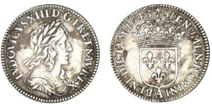 Louis XIII - Douzième d'écu 2ème poinçon 1643 rose A (Paris) Louis XIII - Douzième d'écu 2ème poinçon 1643 rose A (Paris)