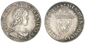 Louis XIV - Quart d'écu à la mèche courte 1644  rose A (Paris)