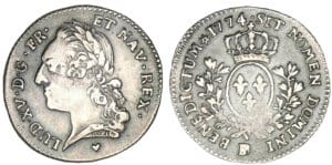 Louis XV - Cinquième d'écu à la veille tête 1774 BB (Strasbourg) Louis XV - Cinquième d'écu à la veille tête 1774 BB (Strasbourg)