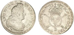 Louis XIV - Demi-écu aux insignes 1702 D (Lyon) Louis XIV - Demi-écu aux insignes 1702 D (Lyon)
