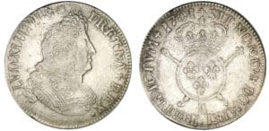 Louis XIV - Ecu aux insignes 1701 B (Rouen) buste aux palmes