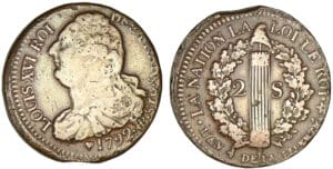 2 sols au faisceau type FRANCAIS 1792 BB (Strasbourg)