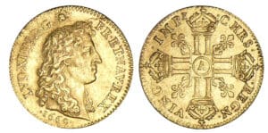 Louis XIV - Louis d'or buste juvénile tête nue 1669 A  (Paris)