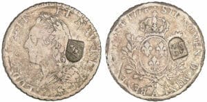 Suisse - Berne - 40 batzen (1816-1819) (Berne) contremarque sur un écu Louis XV 1774 A (Paris) Suisse - Berne - 40 batzen (1816-1819) (Berne) contremarque sur un écu Louis XV 1774 A (Paris)