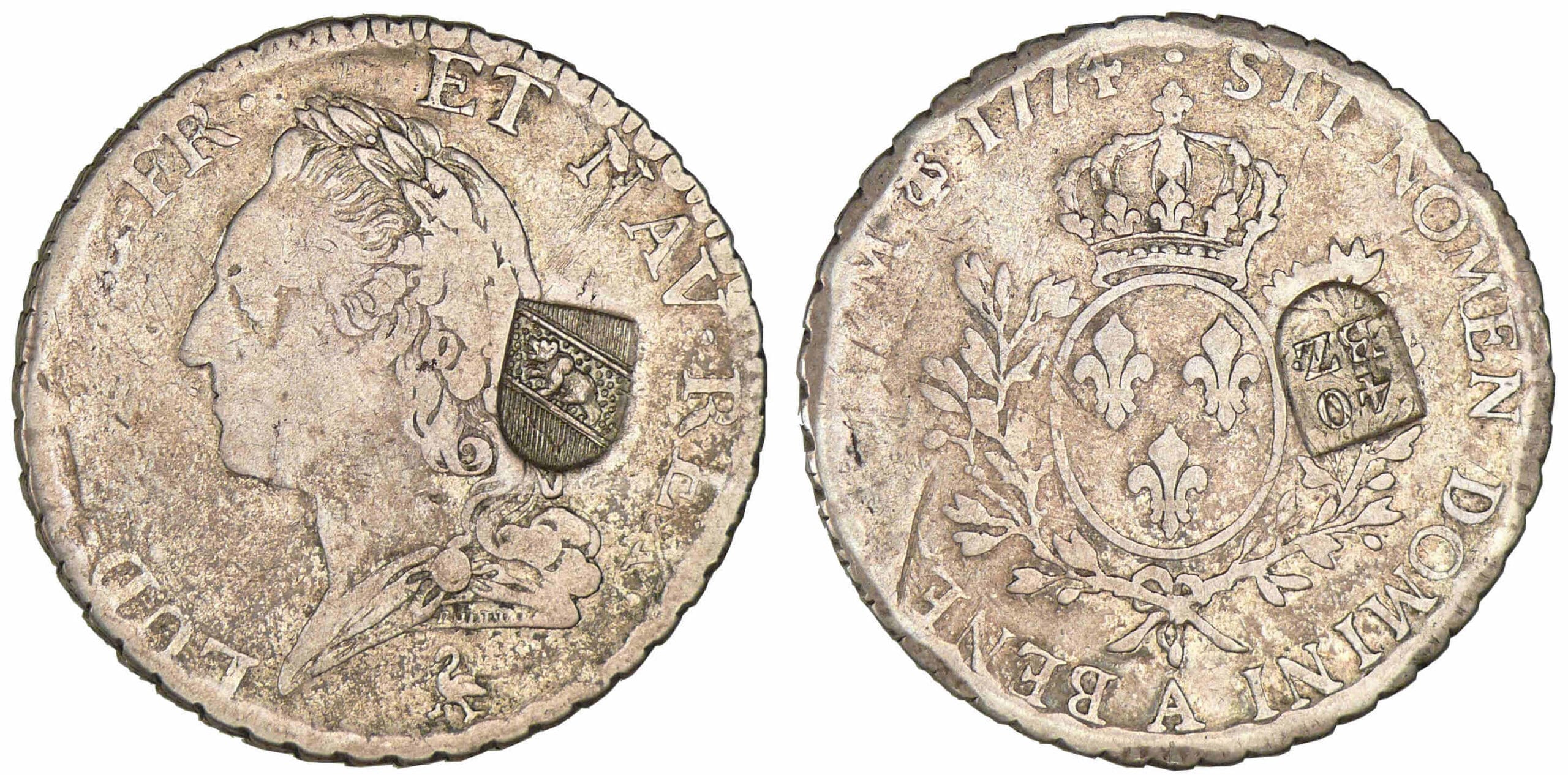 Suisse - Berne - 40 batzen (1816-1819) (Berne) contremarque sur un écu Louis XV 1774 A (Paris) Suisse - Berne - 40 batzen (1816-1819) (Berne) contremarque sur un écu Louis XV 1774 A (Paris)