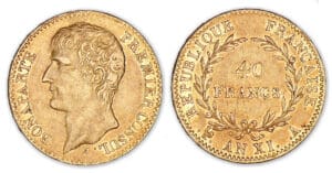 40 francs Bonaparte Premier Consul An XI A (Paris) 40 francs Bonaparte Premier Consul An XI A (Paris)