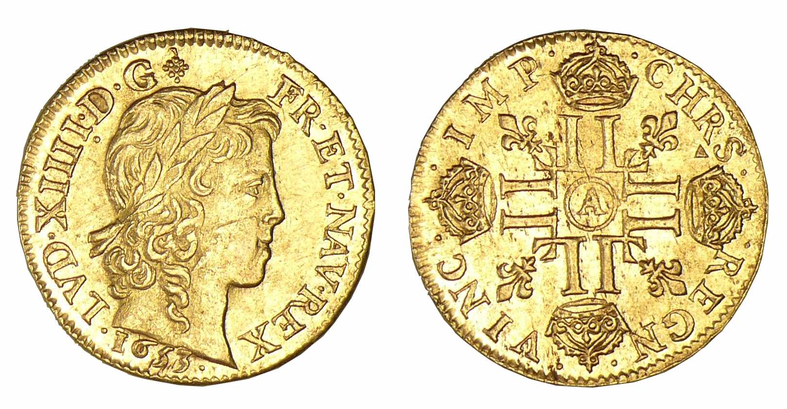 Louis XIV - Louis d'or à la mèche Longue 1653 A (Paris) trésor de Montrichard Louis XIV - Louis d'or à la mèche Longue 1653 A (Paris) trésor de Montrichard