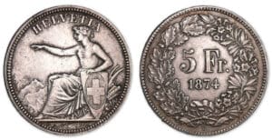 Suisse - 5 francs 1874 B (Berne) - frappe médaille Suisse - 5 francs 1874 B (Berne) - frappe médaille